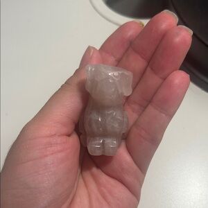 Clear Rose Quartz Dog carving  -